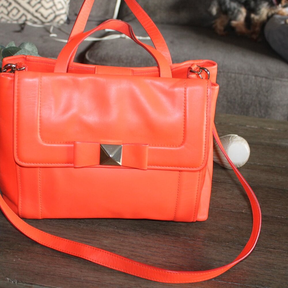 Kate Spade Janis Bow Terrace Maraschino Leather coral medium handbag